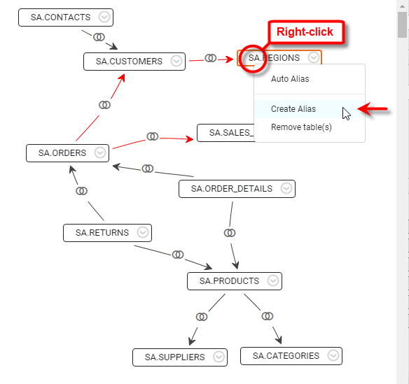 right-click table and select Create Alias