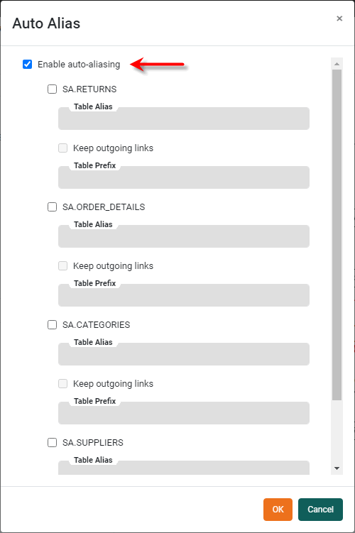 check Enable auto aliasing box