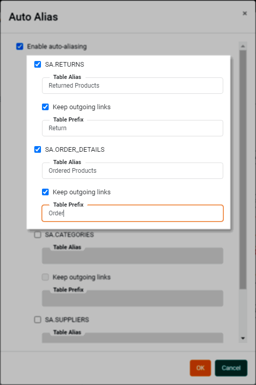 ”set Keep Outgoing Links and table prefix”