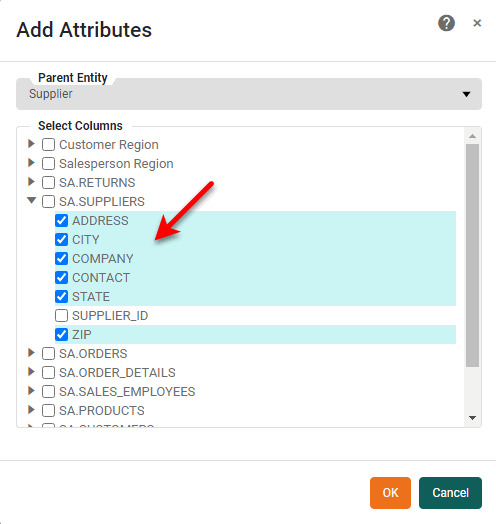 select fields as entity attributes