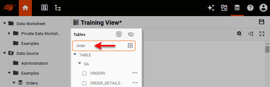 filter tables using Search box