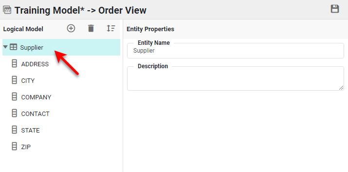 entity and attributes added to left panel