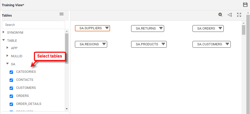 select tables to add