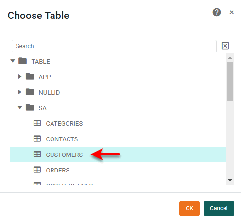 select database table and press OK
