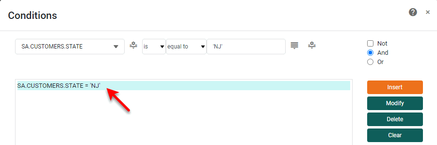 specify condition clause