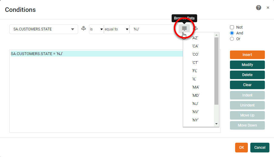 use Browse Data to select value