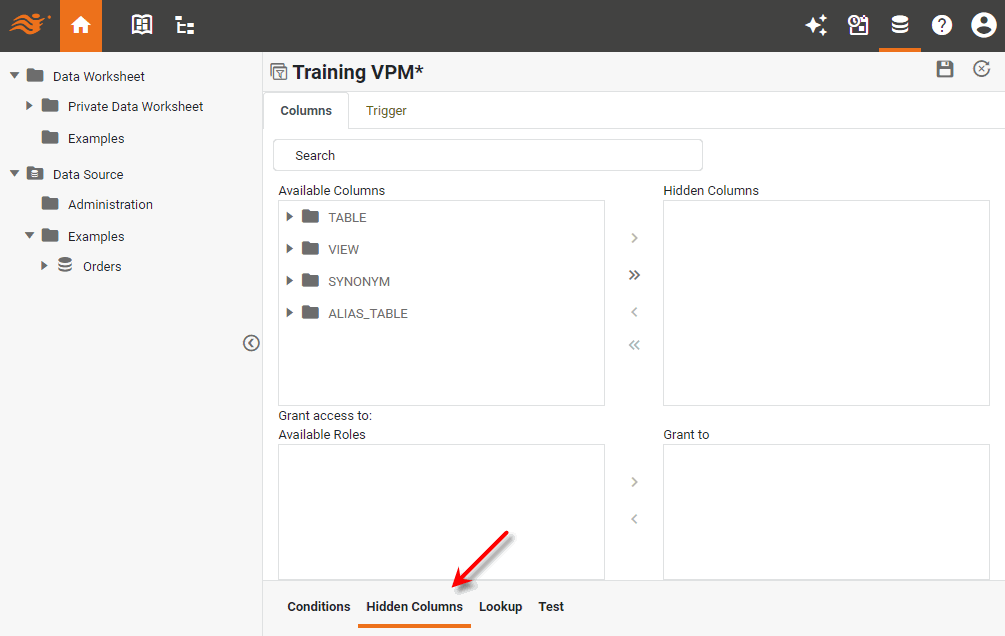 select Hidden Columns tab