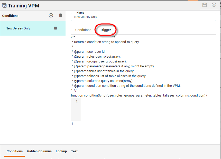 select Trigger sub-tab