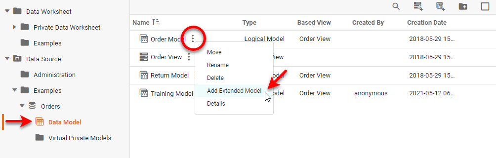 press More Options, select Add Extended Model