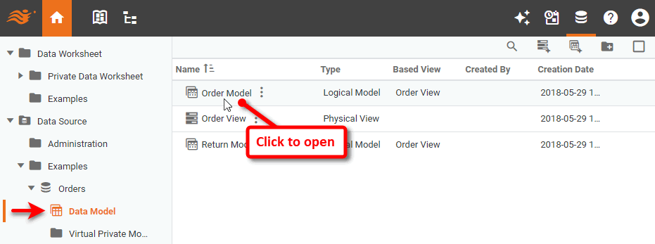 click logical model to open for editing