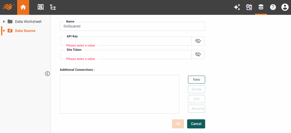 GoSquared data source definition screen