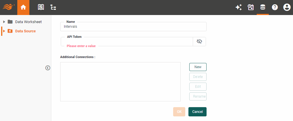 Intervals data source definition screen