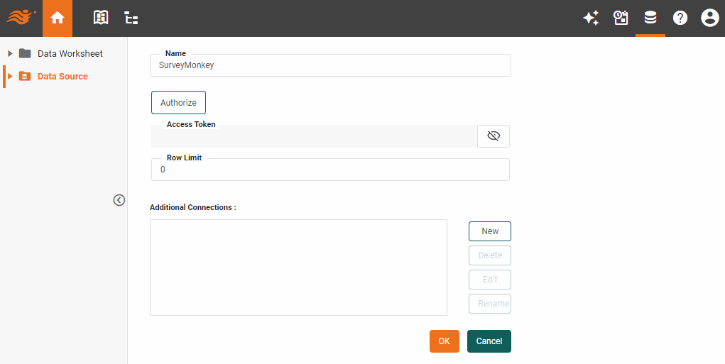 SurveyMonkey data source definition screen