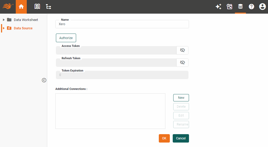 Xero data source definition screen