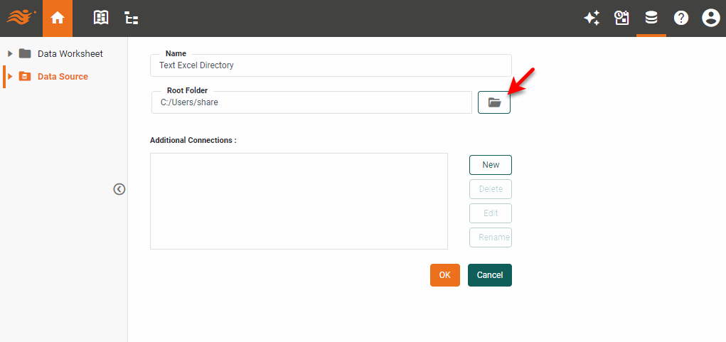 Text/Excel Directory data source definition screen