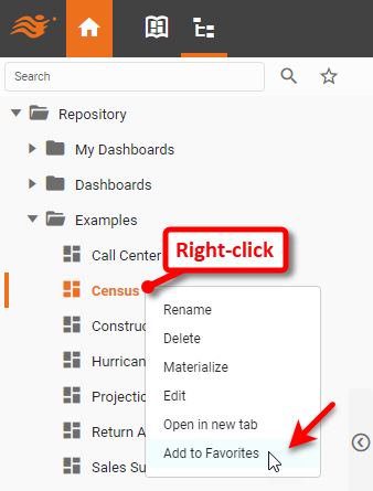 right-click asset and select Add to Favorites