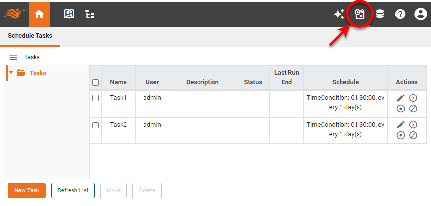 scheduled tasks list in Portal