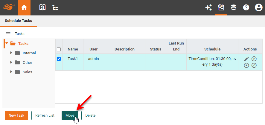select task and press Move button