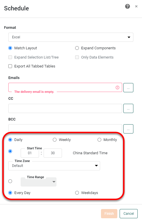 select Daily, Weekly, or Monthly schedule