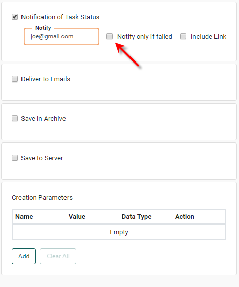 enter email addresses in Notify field