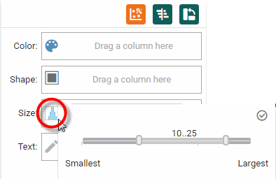 size panel with slider to set size range