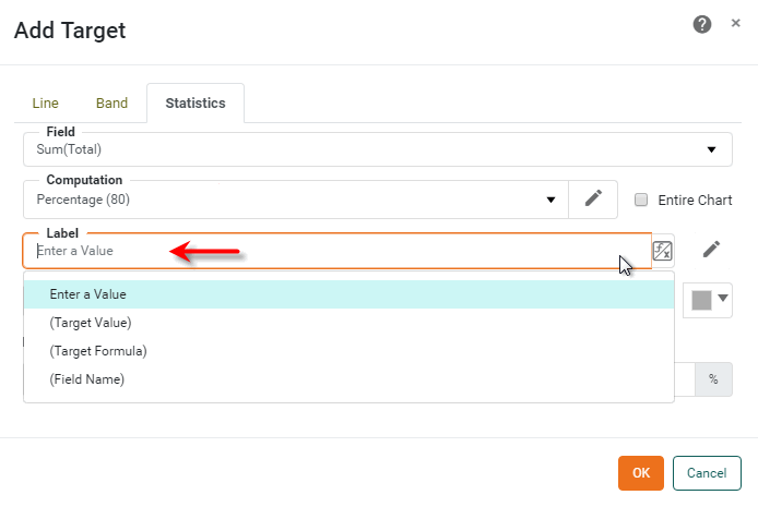 select statistical measure label option