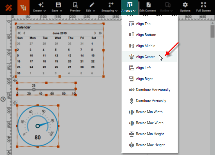 press Arrange button and choose alignment option