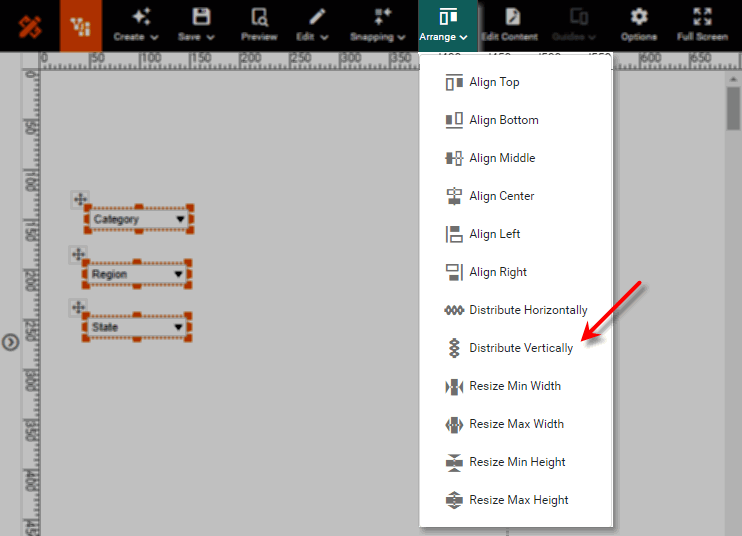 press Arrange and choose distribute horizontal or vertical