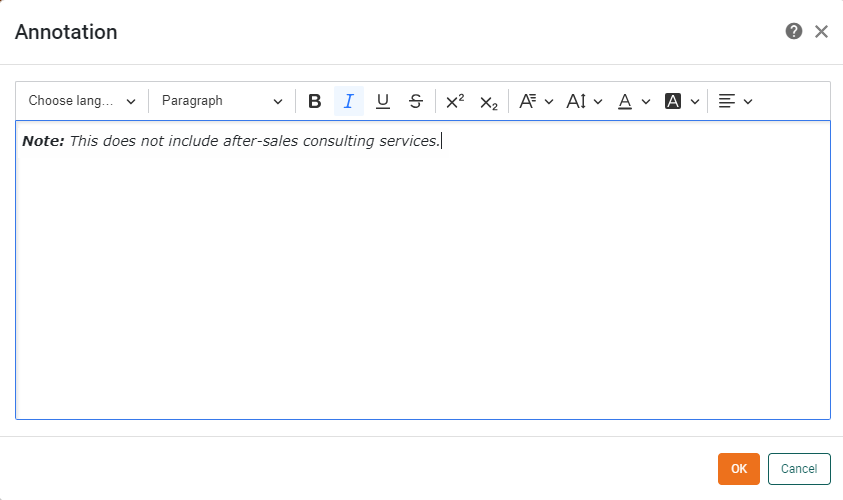 enter annotation text for table cell