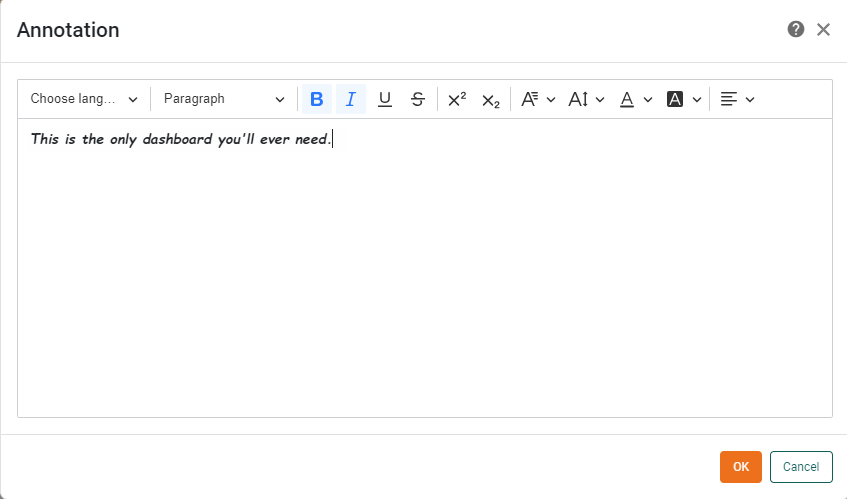 enter annotation text and format in editor