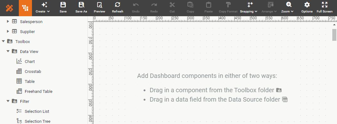 empty dashboard in visual composer