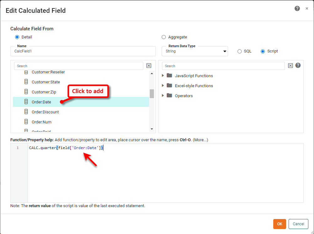 calculated field formula entered in the formula editor