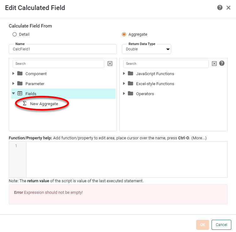 press New Aggregate link to add a new aggregate to the list