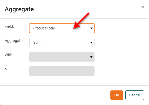 select field to aggregate in the Aggregate dialog box
