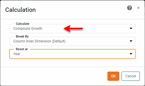 compound growth calculation dialog box options