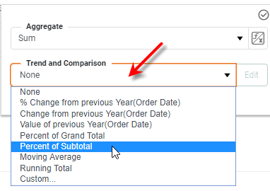 select calculation method from trend and comparison menu