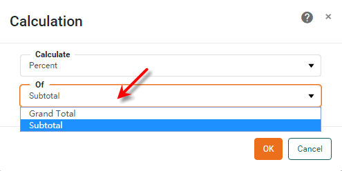 percent calculation dialog box options