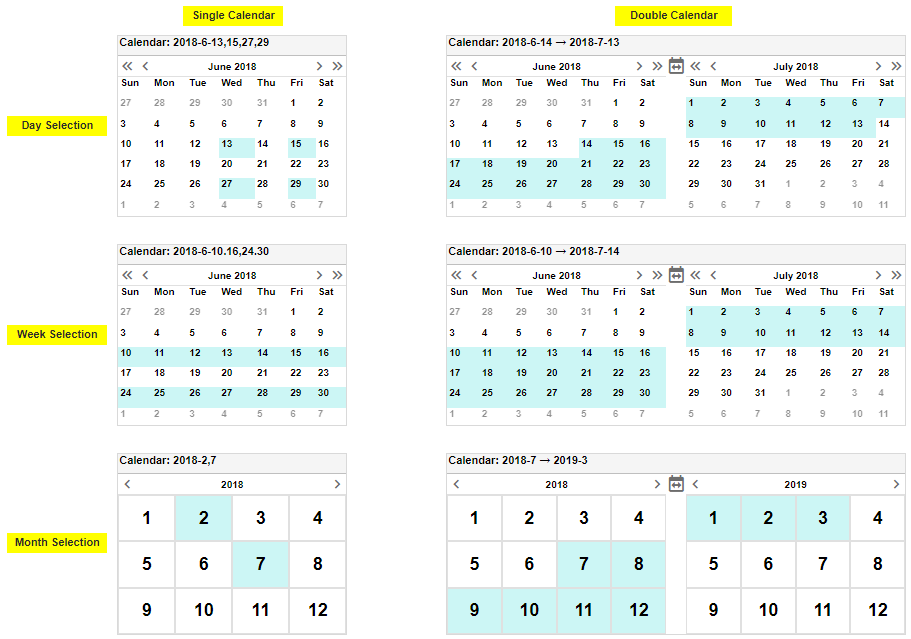 calendar component showing date range selection