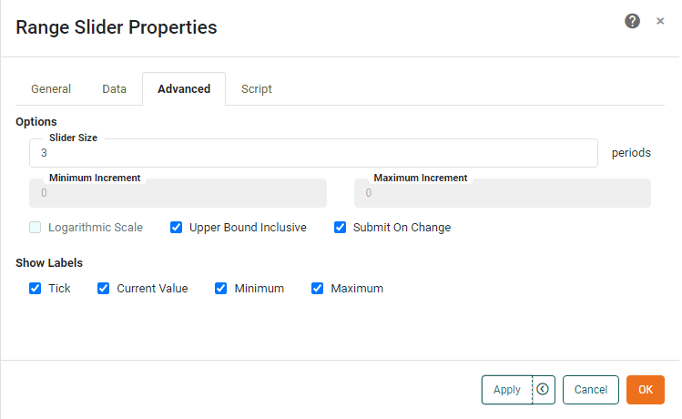 range slider advanced tab properties