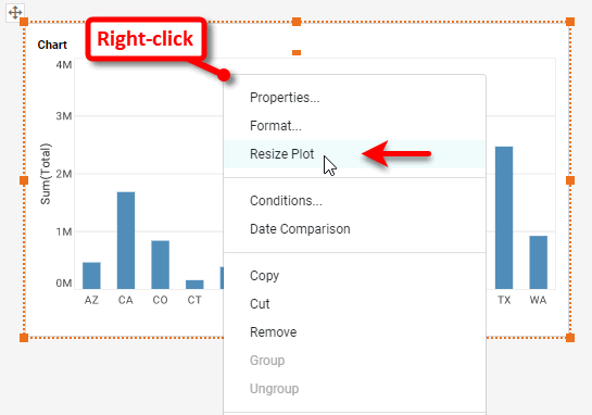 right-click chart and select Resize Plot