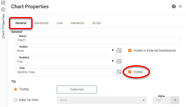 enter title text and select Visible option