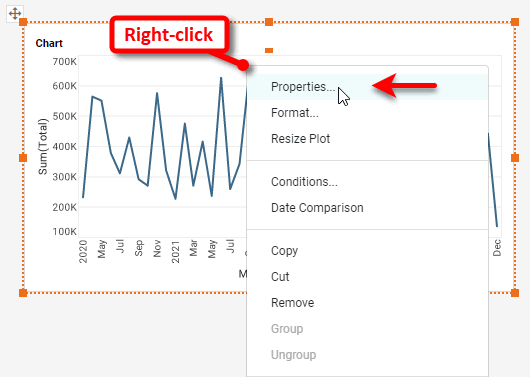 right-click chart and select Properties