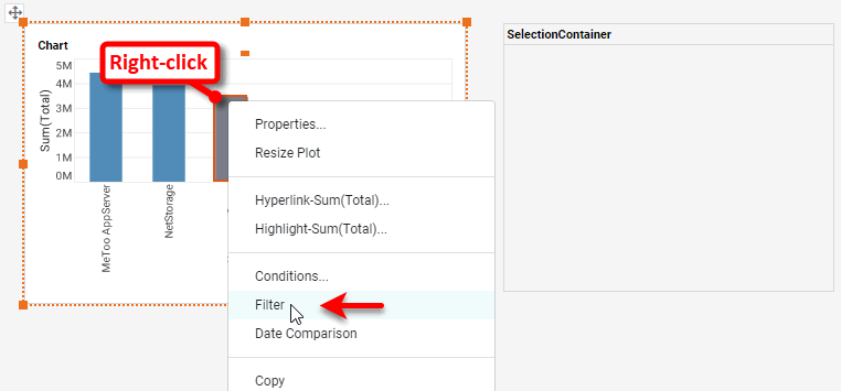 right-click chart field to add post-aggregate filter