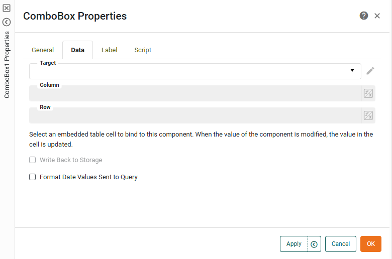 Data tab in Combo Box Properties dialog
