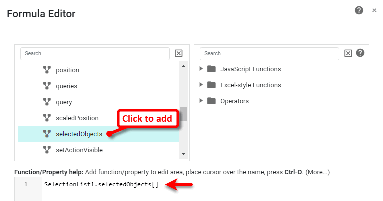 script editor component tree showing selectedObject node