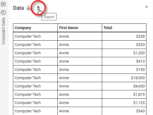 press export button in data panel