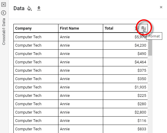 press format button in data panel column header