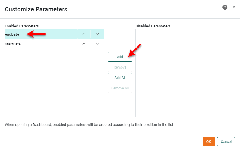 select parameters to disable and press Add