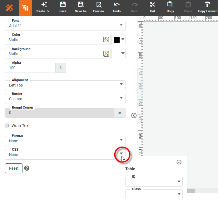 CSS class and ID settings in format panel