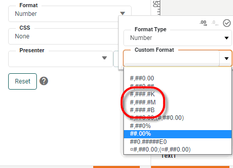 number format with K M B suffix options
